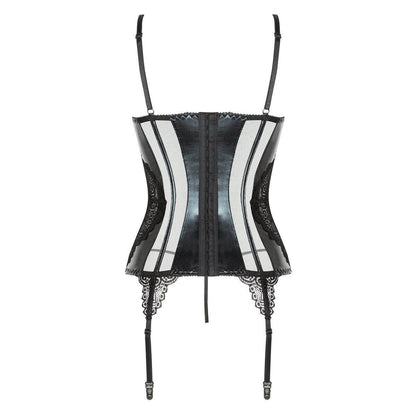 Zwart Wetlook Korset met string en jarretel design